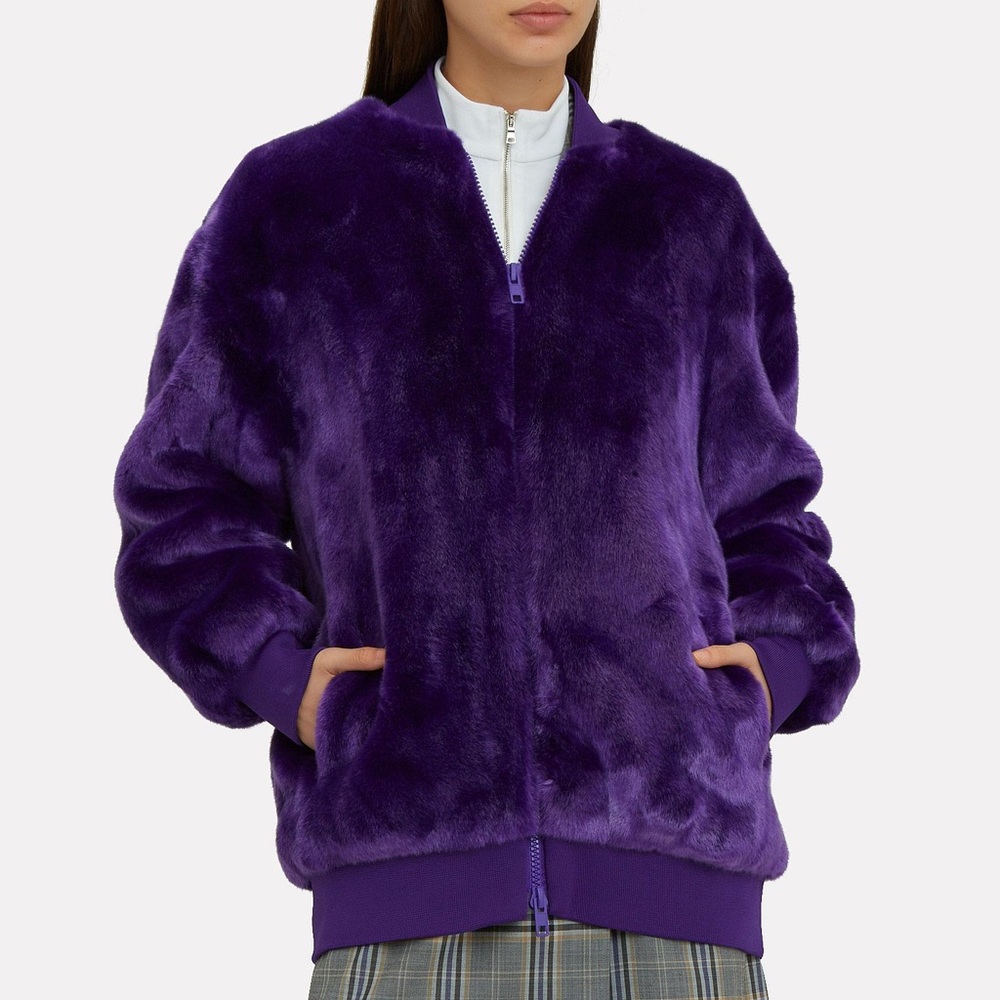 TIBI PURPLE FAUX FUR ZIP UP BOMBER JACKET